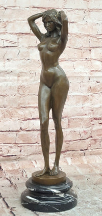 Signed Original Cesaro Sensual Female Form Real Bronze Figurine on Marble Base