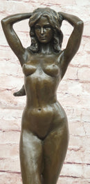 Signed Original Cesaro Sensual Female Form Real Bronze Figurine on Marble Base