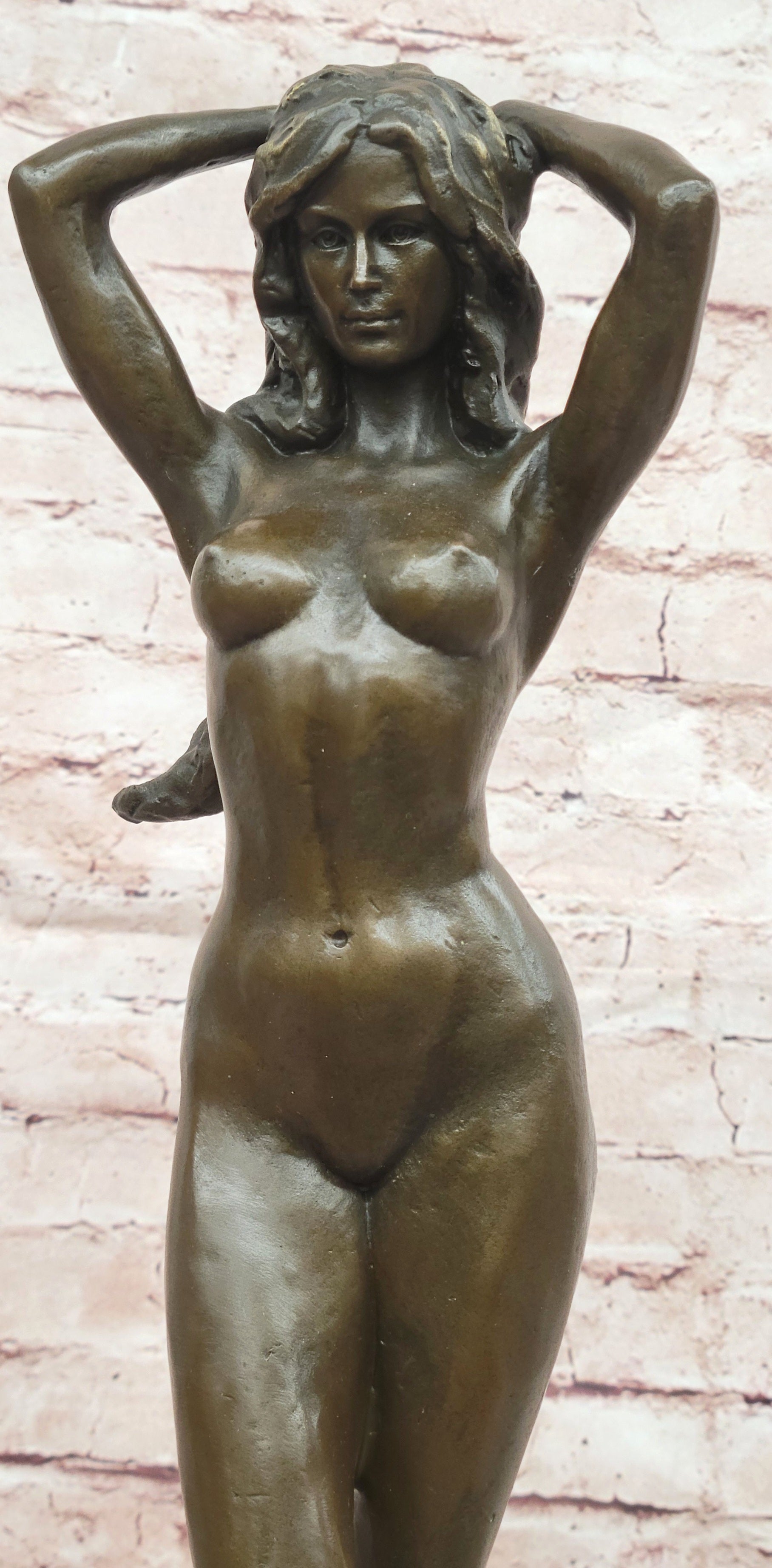 Signed Original Cesaro Sensual Female Form Real Bronze Figurine on Marble Base