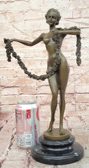 Joseph Lorenzl Bronze Sculpture of a woman Holding a Floral Garland Statue
