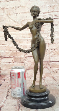 Joseph Lorenzl Bronze Sculpture of a woman Holding a Floral Garland Statue