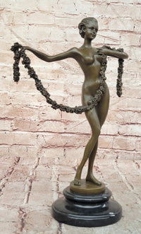 Joseph Lorenzl Bronze Sculpture of a woman Holding a Floral Garland Statue