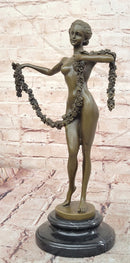 Joseph Lorenzl Bronze Sculpture of a woman Holding a Floral Garland Statue