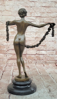 Joseph Lorenzl Bronze Sculpture of a woman Holding a Floral Garland Statue