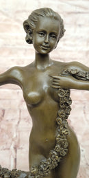 Joseph Lorenzl Bronze Sculpture of a woman Holding a Floral Garland Statue