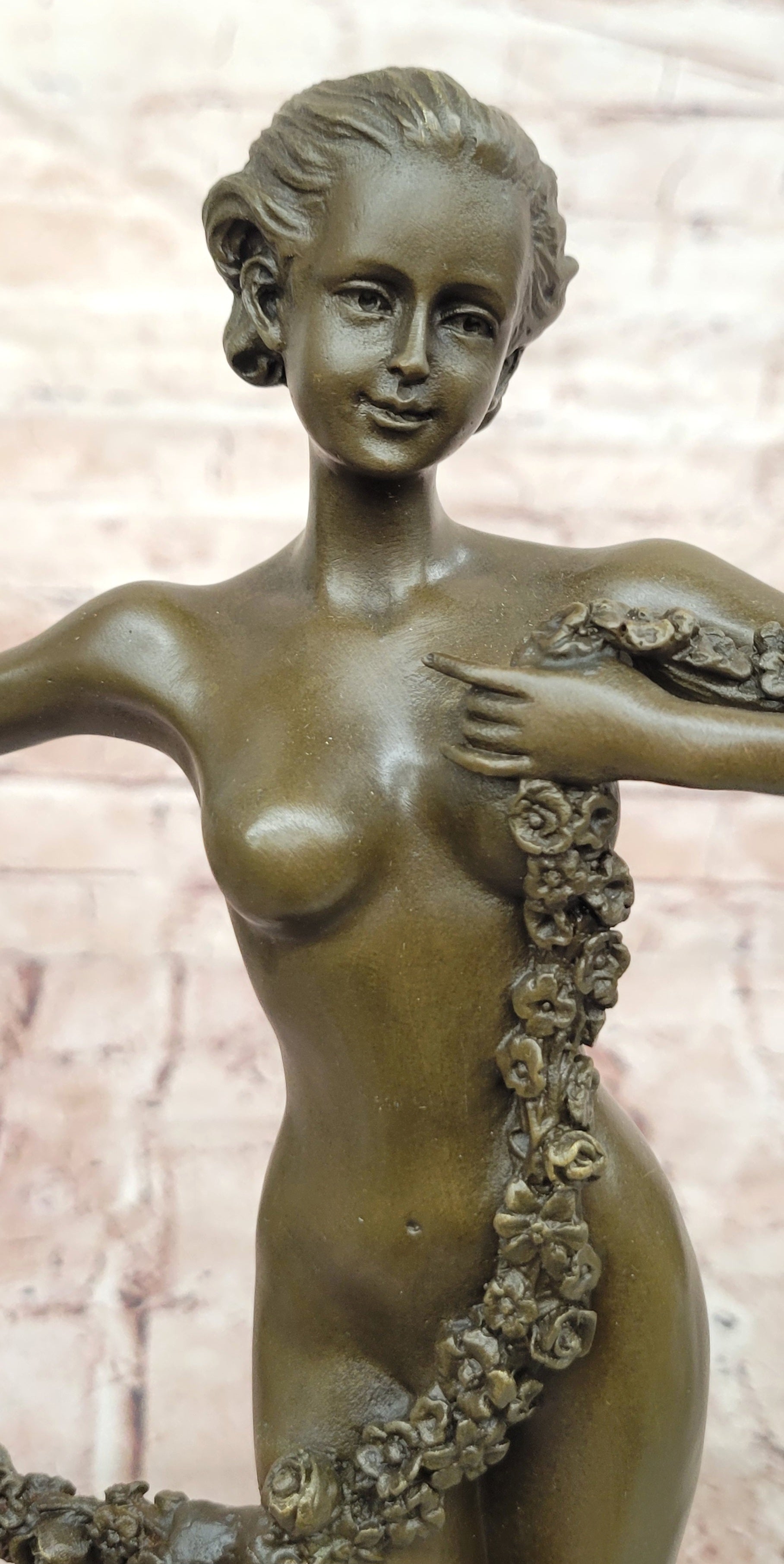 Joseph Lorenzl Bronze Sculpture of a woman Holding a Floral Garland Statue