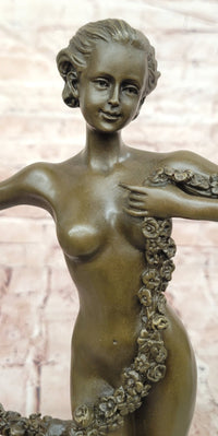 Joseph Lorenzl Bronze Sculpture of a woman Holding a Floral Garland Statue
