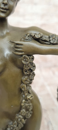 Joseph Lorenzl Bronze Sculpture of a woman Holding a Floral Garland Statue