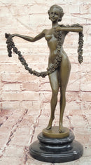 Joseph Lorenzl Bronze Sculpture of a woman Holding a Floral Garland Statue