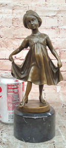 Signed Original Milo Young Girl with Beautiful Dress Dancing Genuine Bronze Sculpture