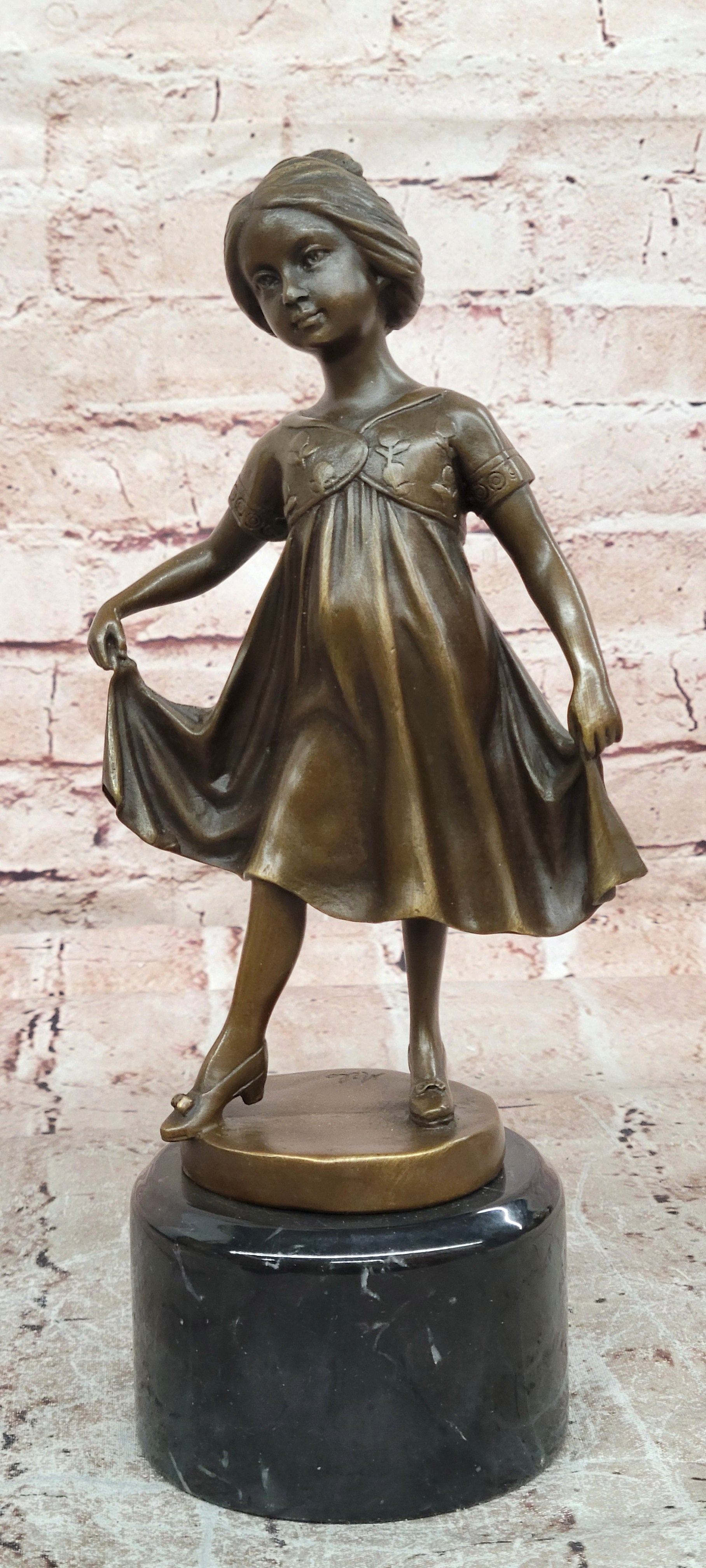 Signed Original Milo Young Girl with Beautiful Dress Dancing Genuine Bronze Sculpture