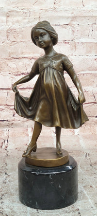 Signed Original Milo Young Girl with Beautiful Dress Dancing Genuine Bronze Sculpture