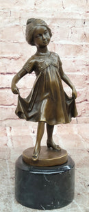 Signed Original Milo Young Girl with Beautiful Dress Dancing Genuine Bronze Sculpture