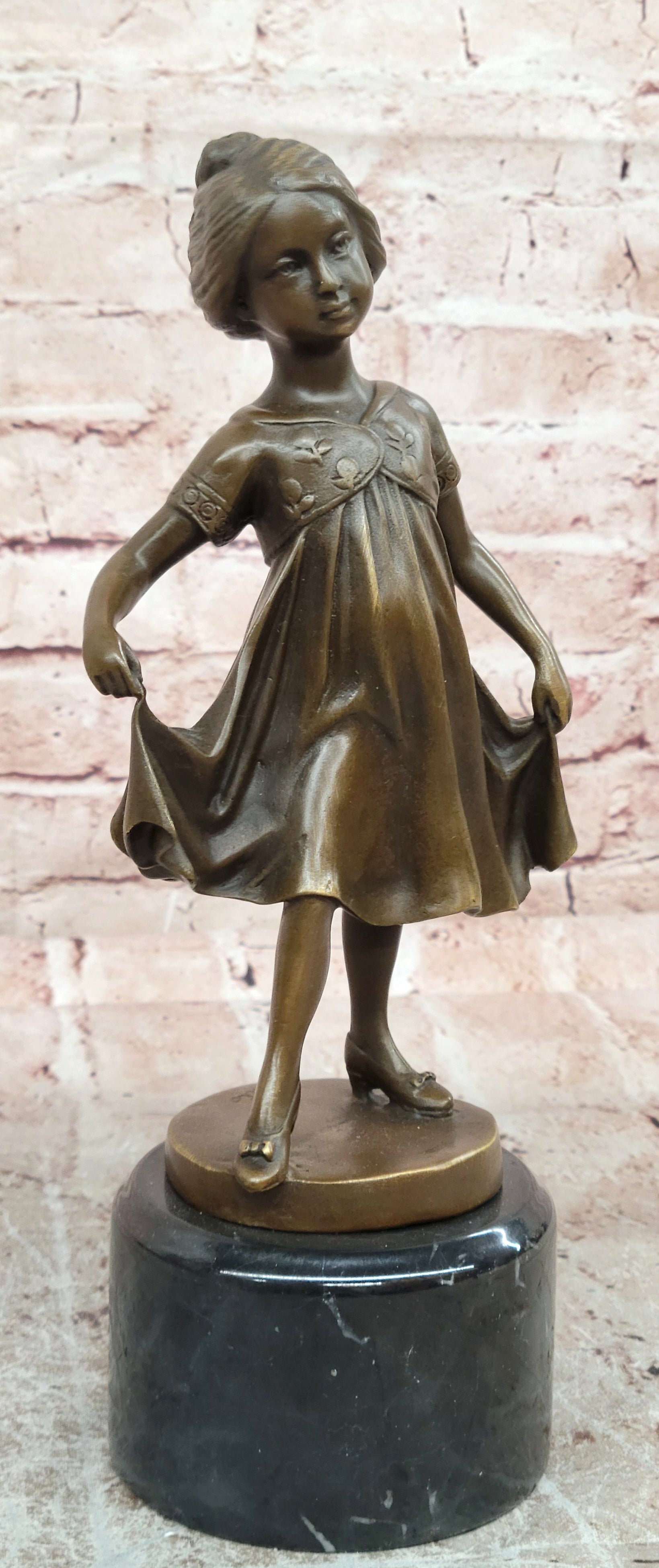 Signed Original Milo Young Girl with Beautiful Dress Dancing Genuine Bronze Sculpture