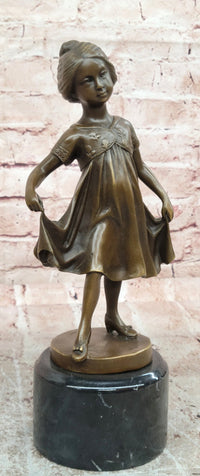 Signed Original Milo Young Girl with Beautiful Dress Dancing Genuine Bronze Sculpture