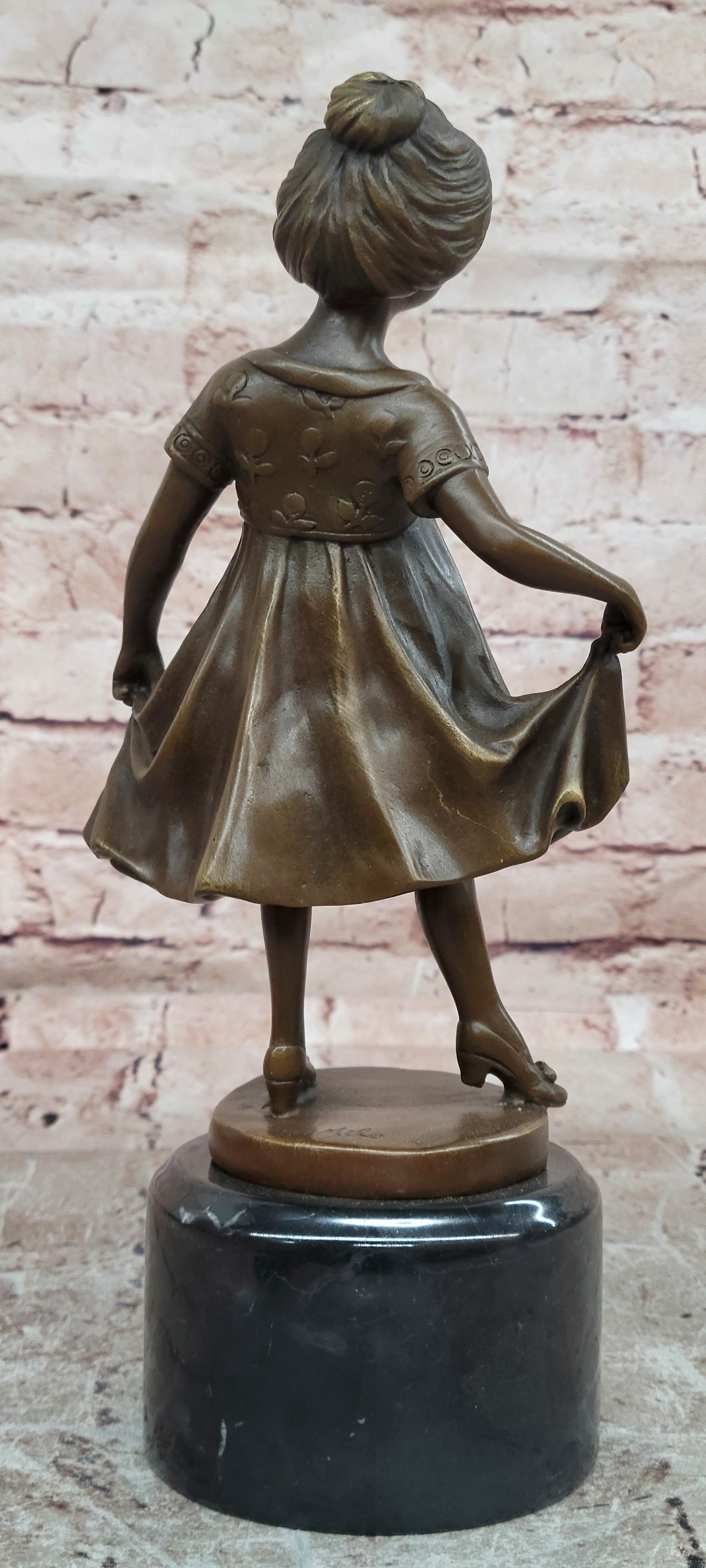 Signed Original Milo Young Girl with Beautiful Dress Dancing Genuine Bronze Sculpture