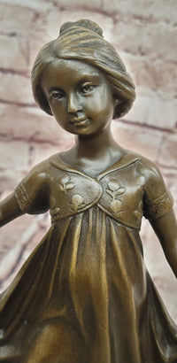 Signed Original Milo Young Girl with Beautiful Dress Dancing Genuine Bronze Sculpture