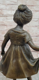 Signed Original Milo Young Girl with Beautiful Dress Dancing Genuine Bronze Sculpture