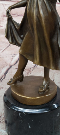 Signed Original Milo Young Girl with Beautiful Dress Dancing Genuine Bronze Sculpture