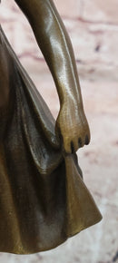 Signed Original Milo Young Girl with Beautiful Dress Dancing Genuine Bronze Sculpture