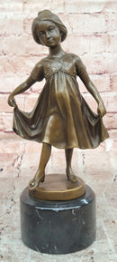 Signed Original Milo Young Girl with Beautiful Dress Dancing Genuine Bronze Sculpture