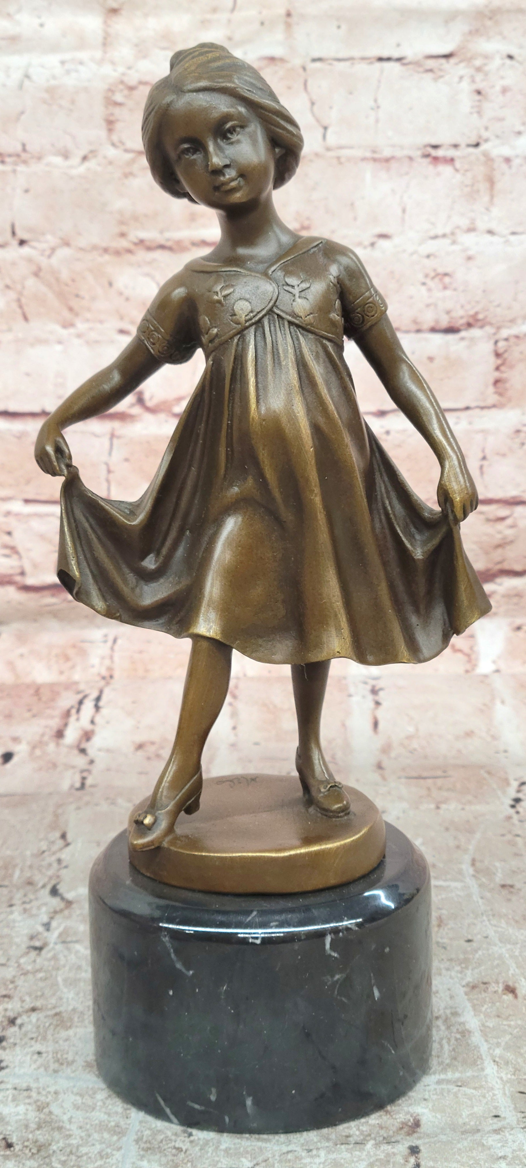 Signed Original Milo Young Girl with Beautiful Dress Dancing Genuine Bronze Sculpture