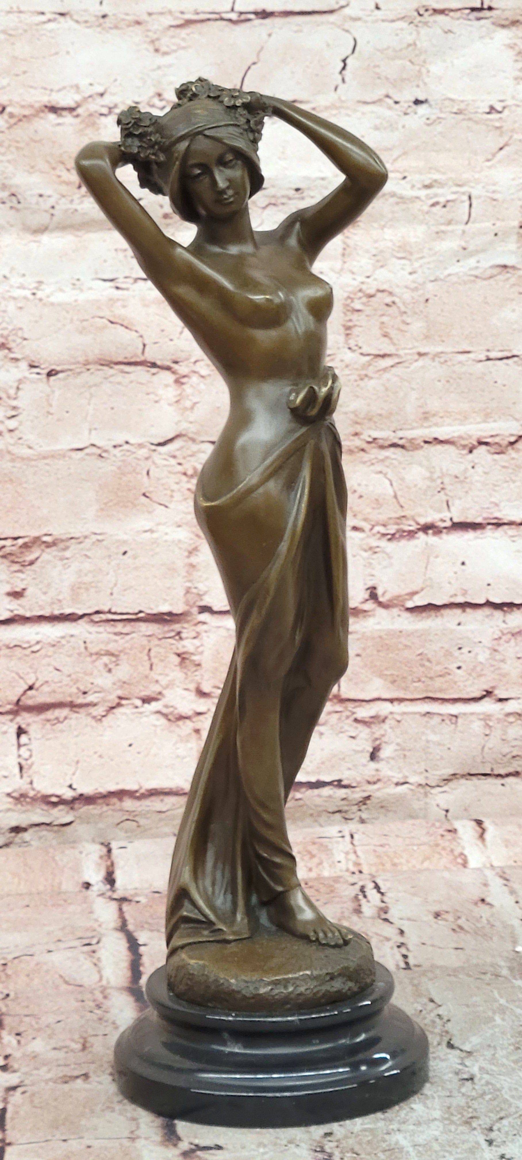 Bronze Wood Nymph Statue: Forest Goddess Sculpture Art Nouveau Style by Milo