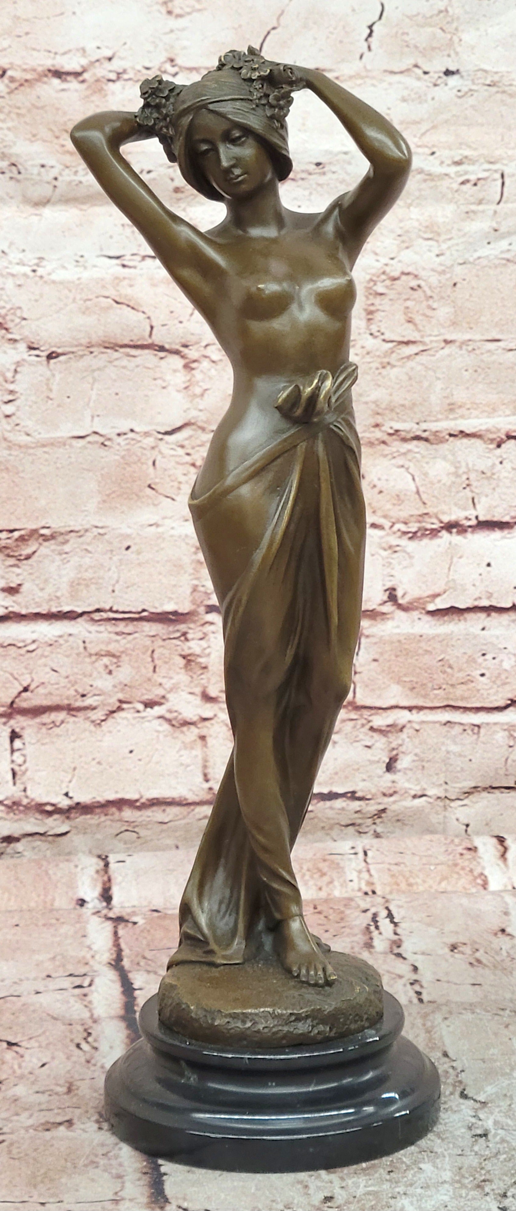 Bronze Wood Nymph Statue: Forest Goddess Sculpture Art Nouveau Style by Milo