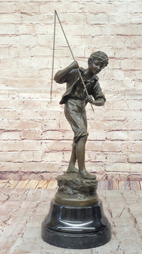 Bronze Sculpture of Boy Fishing by Rancoulet