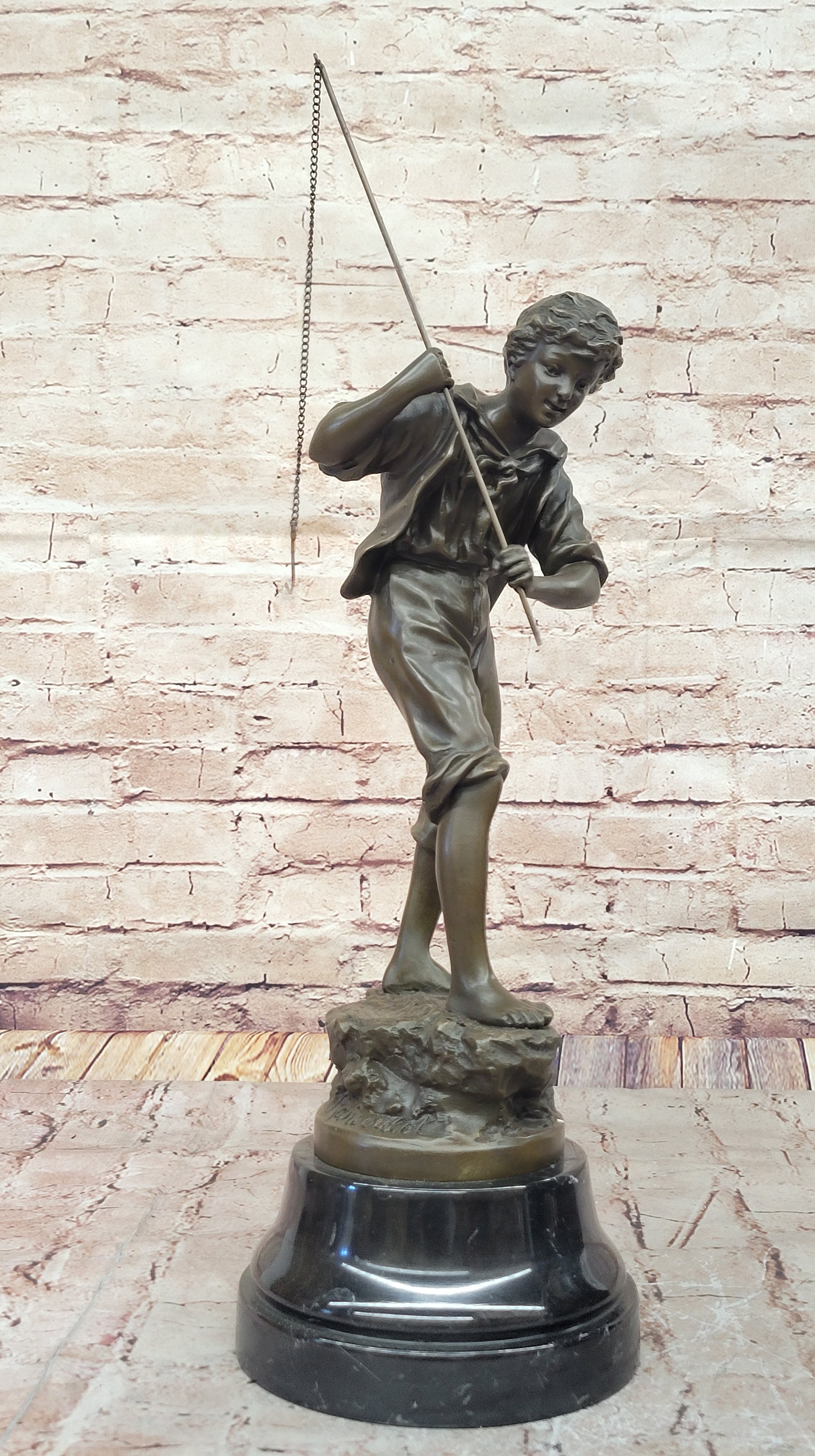 Bronze Sculpture of Boy Fishing by Rancoulet