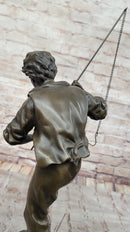 Bronze Sculpture of Boy Fishing by Rancoulet