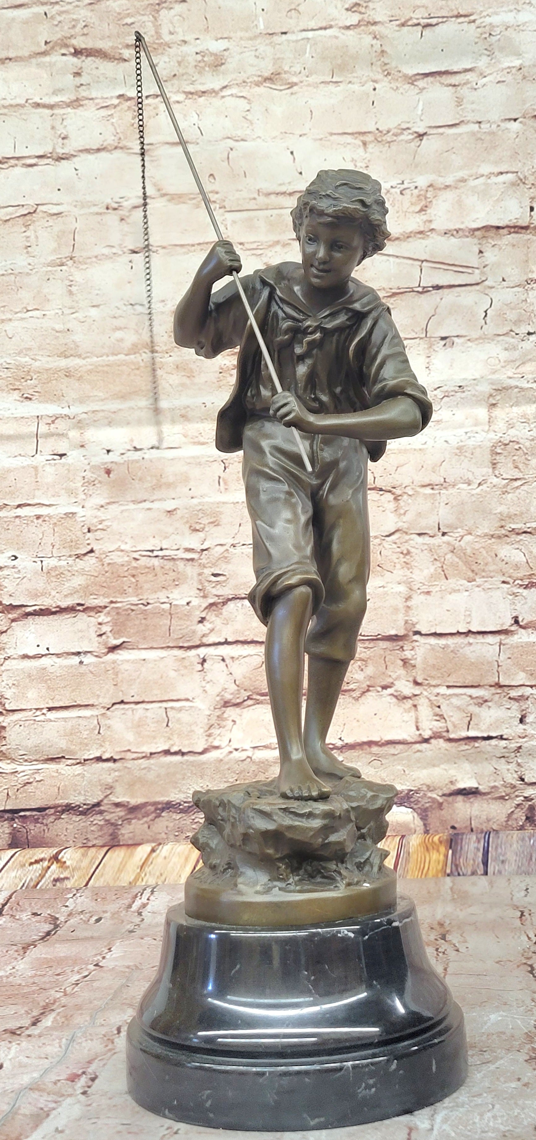 Bronze Sculpture of Boy Fishing by Rancoulet