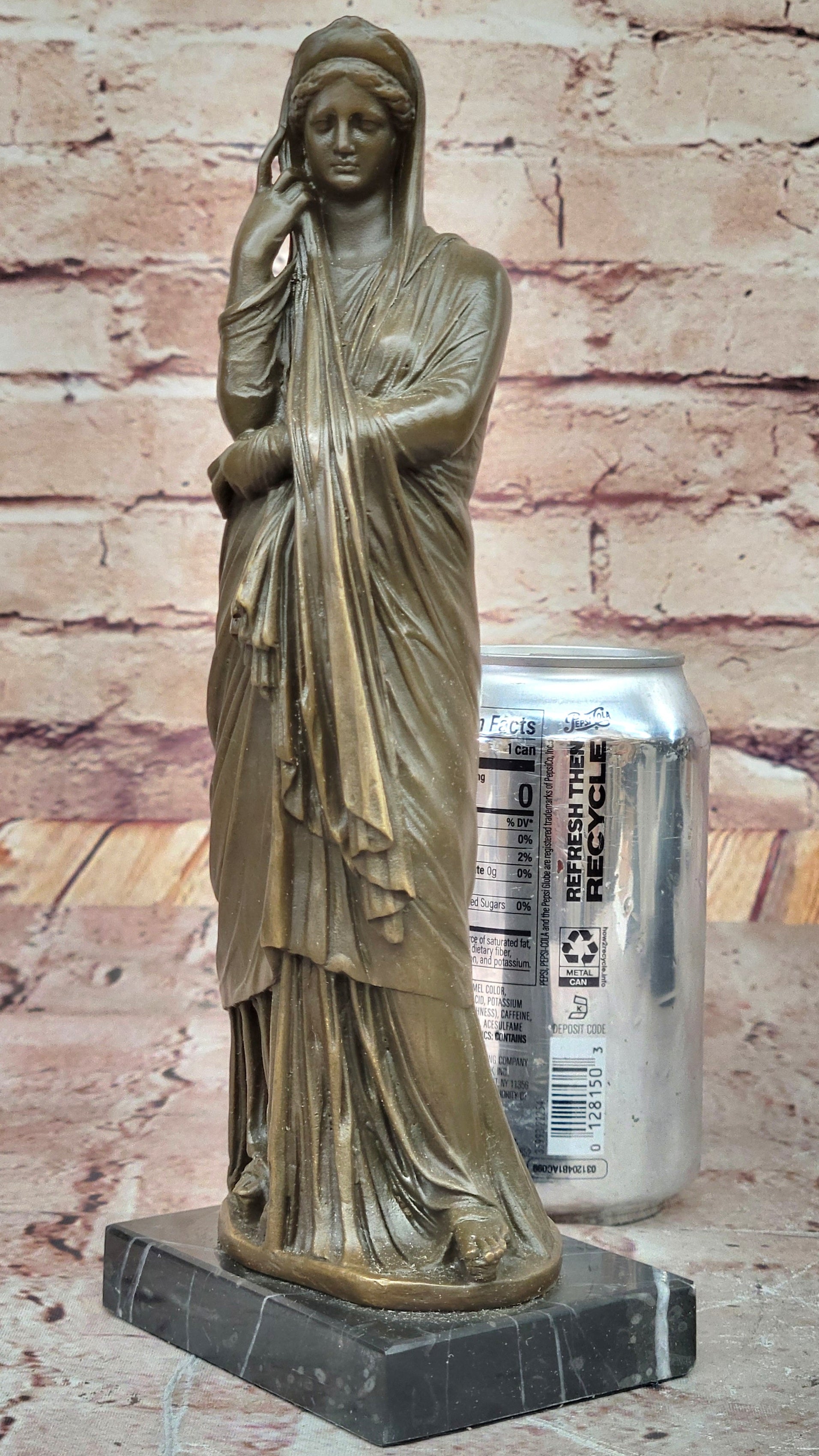 Draped Woman Bronze Sculpture on Marble Base by Jean Patoue