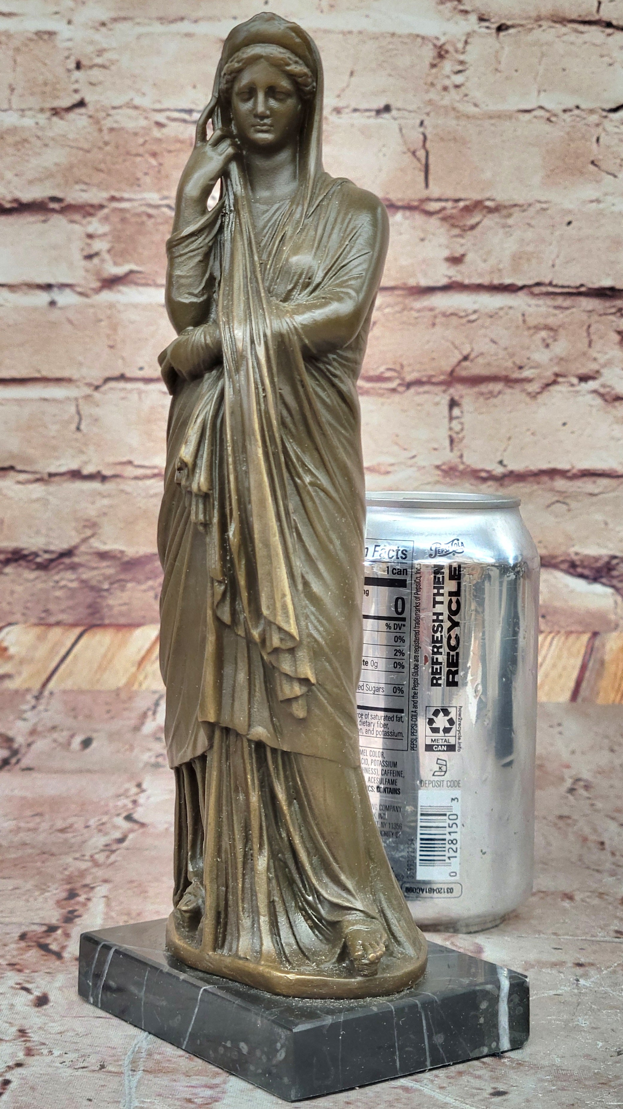 Draped Woman Bronze Sculpture on Marble Base by Jean Patoue