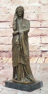 Draped Woman Bronze Sculpture on Marble Base by Jean Patoue