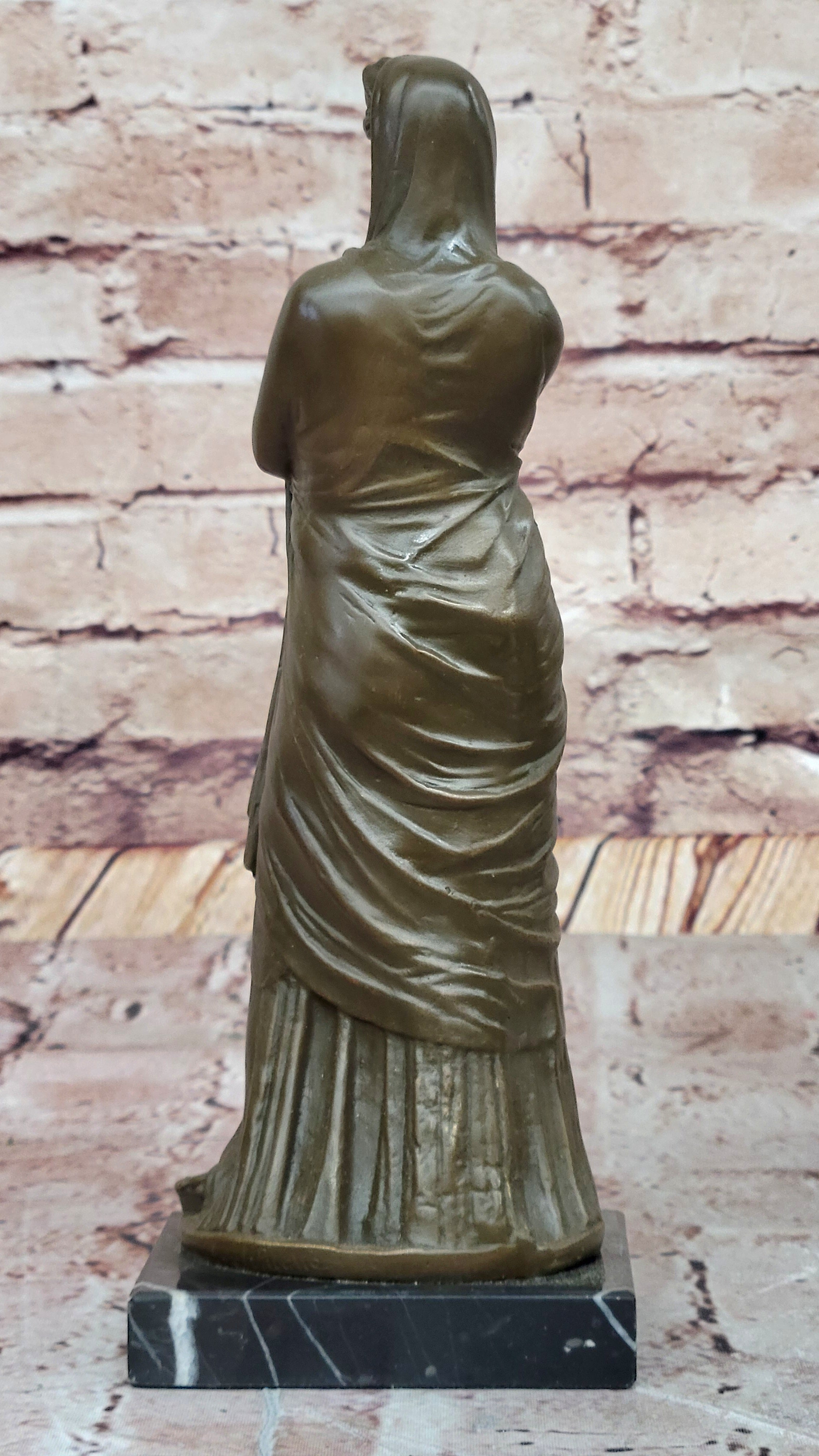 Draped Woman Bronze Sculpture on Marble Base by Jean Patoue