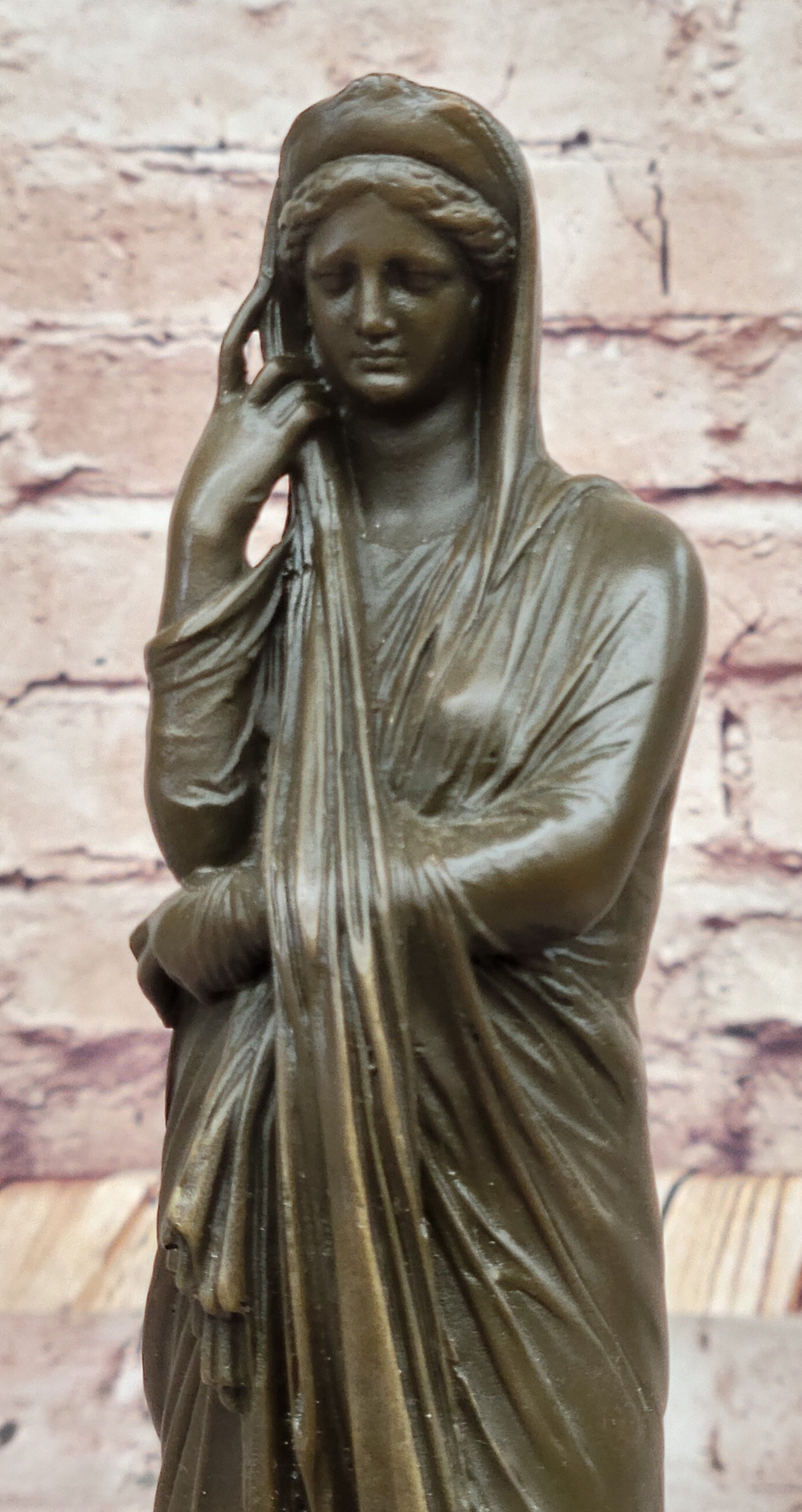 Draped Woman Bronze Sculpture on Marble Base by Jean Patoue