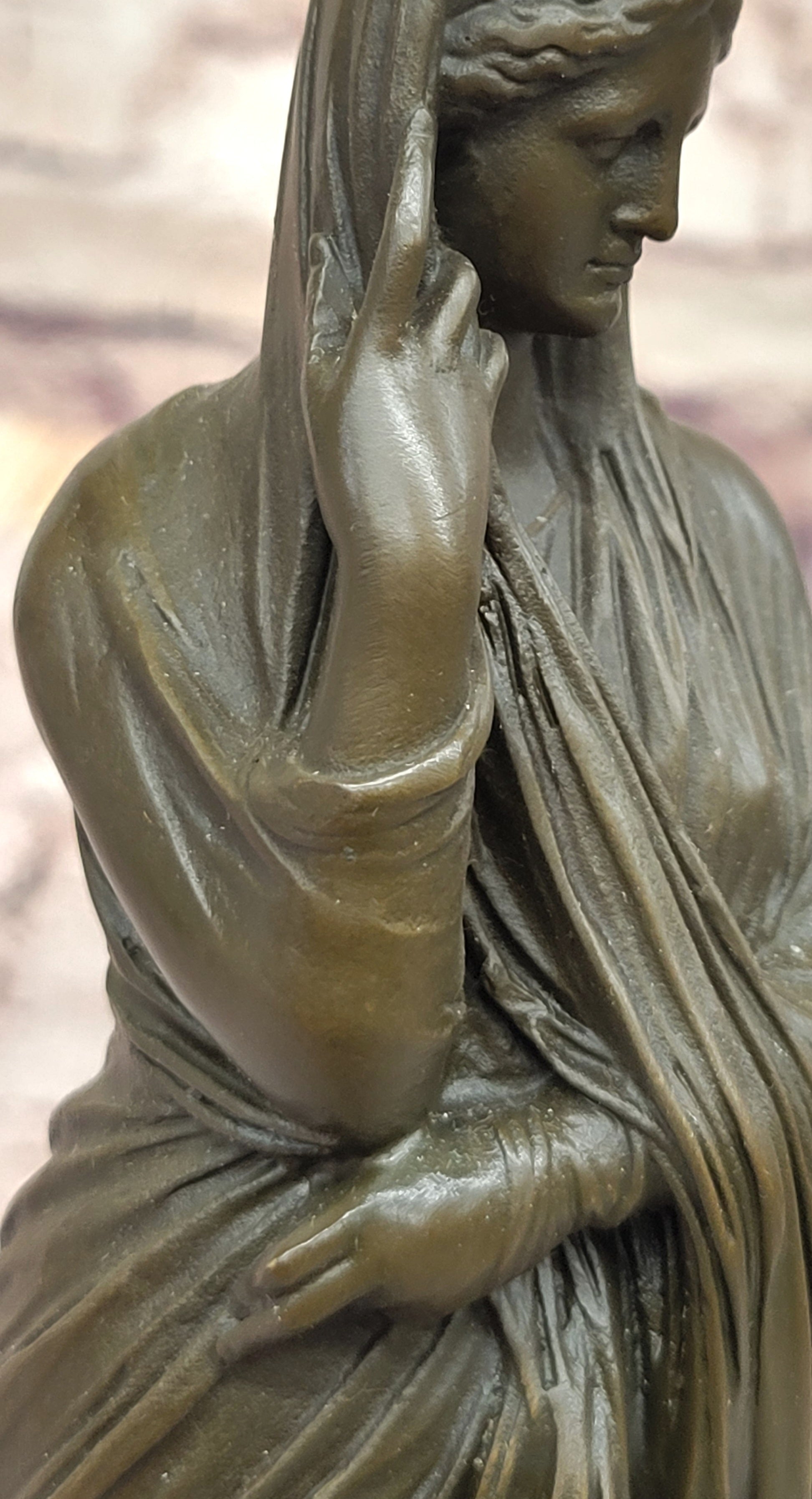 Draped Woman Bronze Sculpture on Marble Base by Jean Patoue
