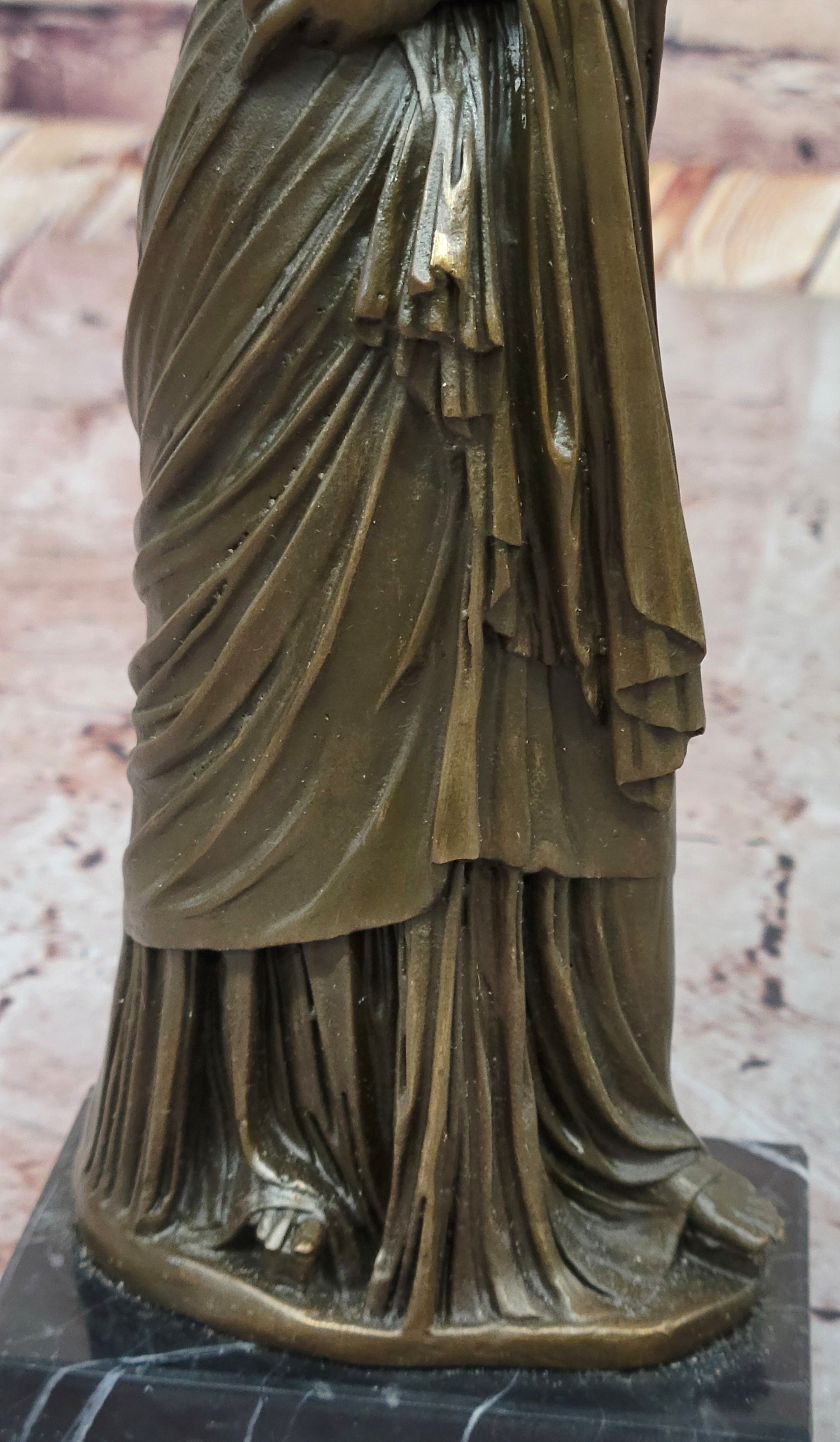 Draped Woman Bronze Sculpture on Marble Base by Jean Patoue