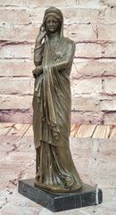 Draped Woman Bronze Sculpture on Marble Base by Jean Patoue