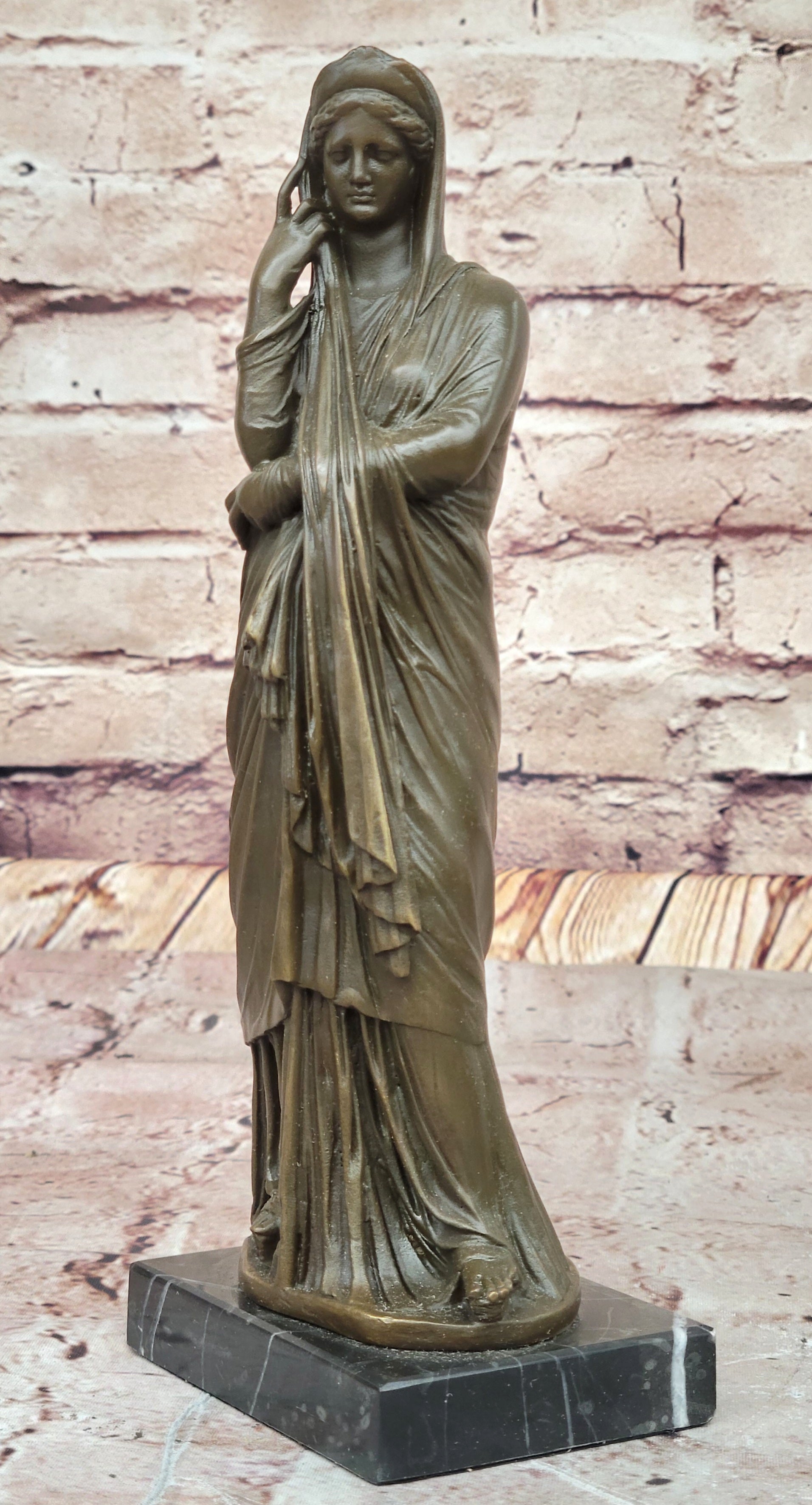Draped Woman Bronze Sculpture on Marble Base by Jean Patoue