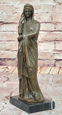 Draped Woman Bronze Sculpture on Marble Base by Jean Patoue