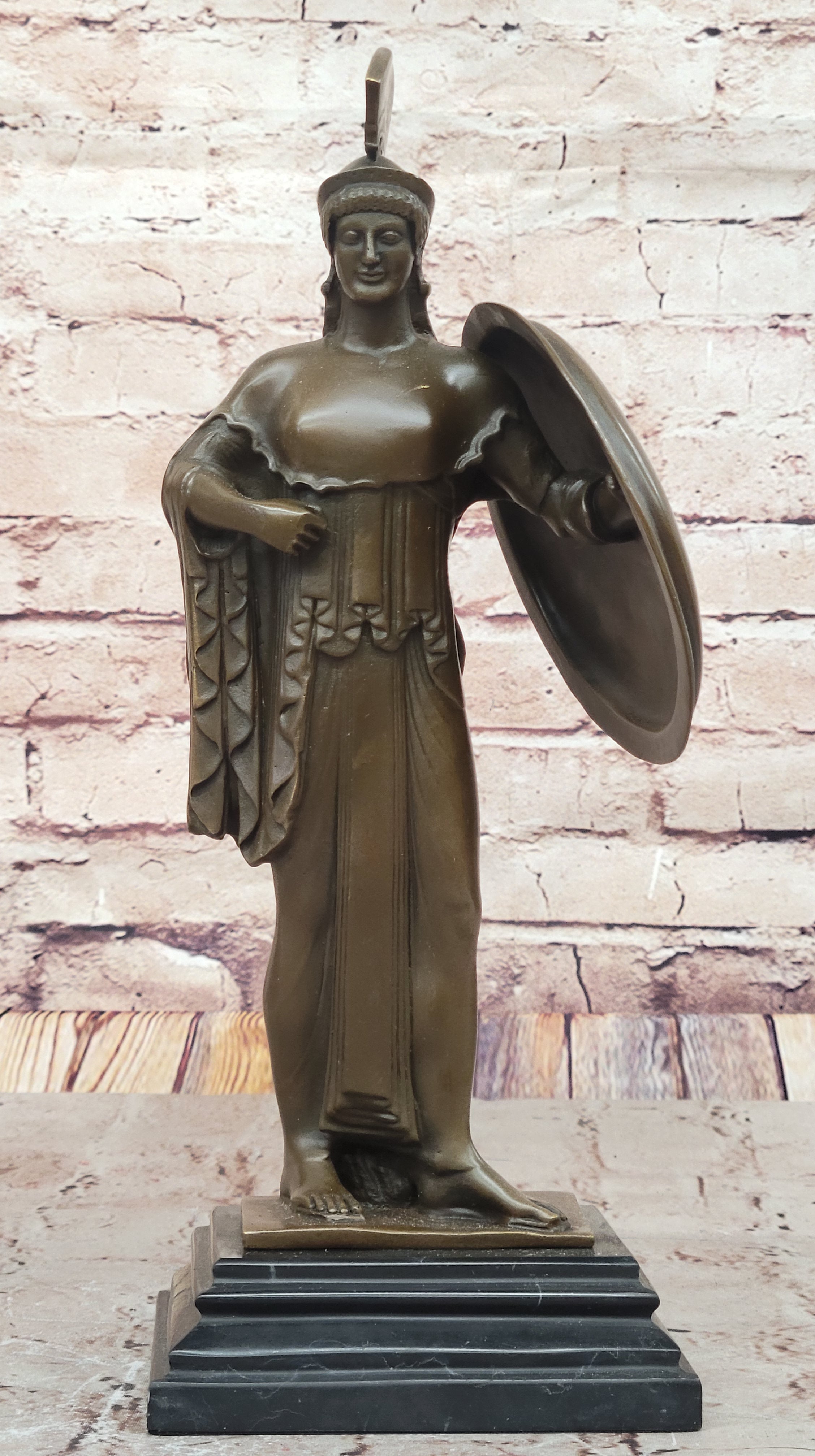 Bronze Sculpture of Athena with Shield and Helmet by Milo
