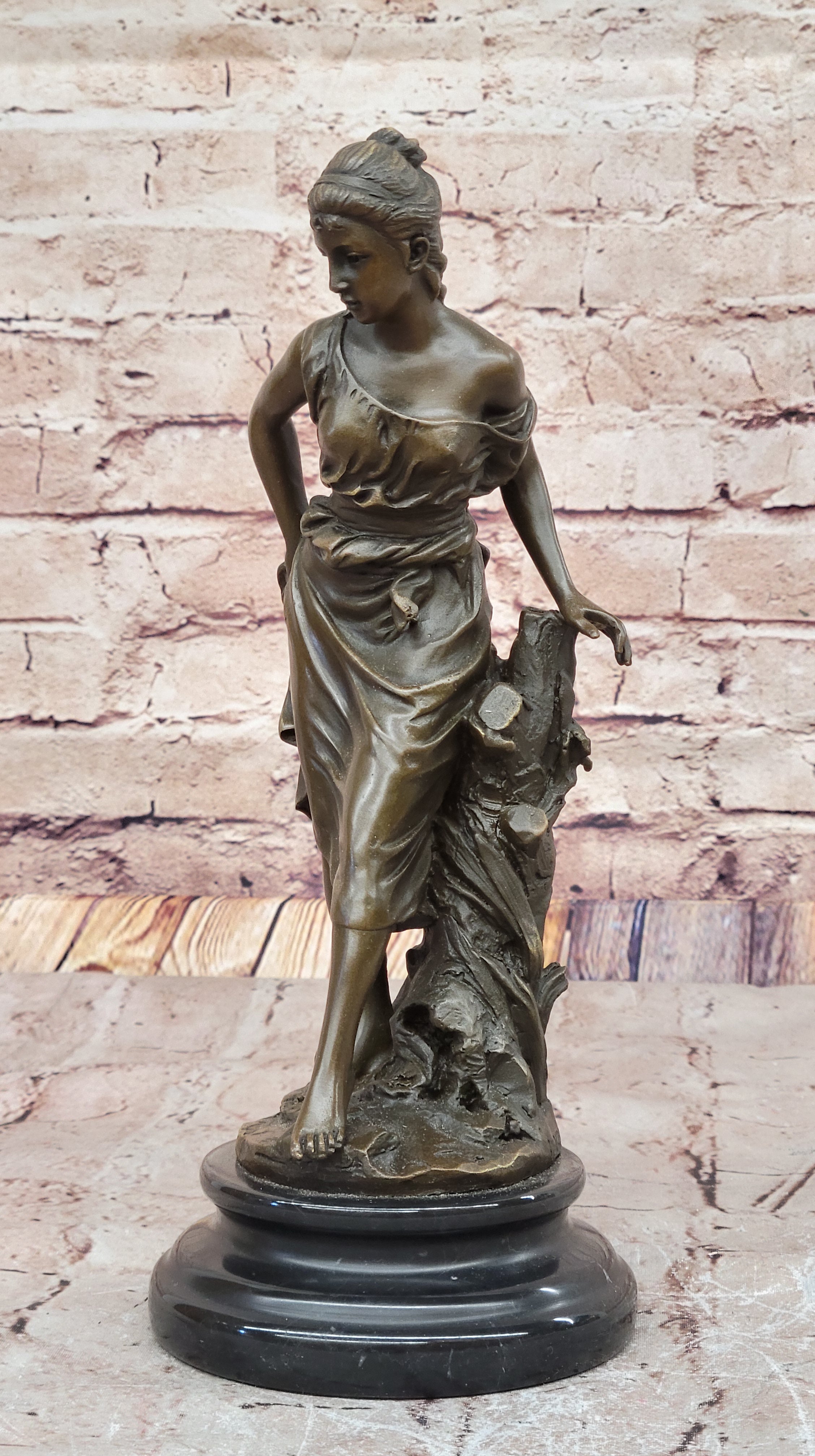 Young Woman in Flowing Gown Bronze Sculpture A. Carrier