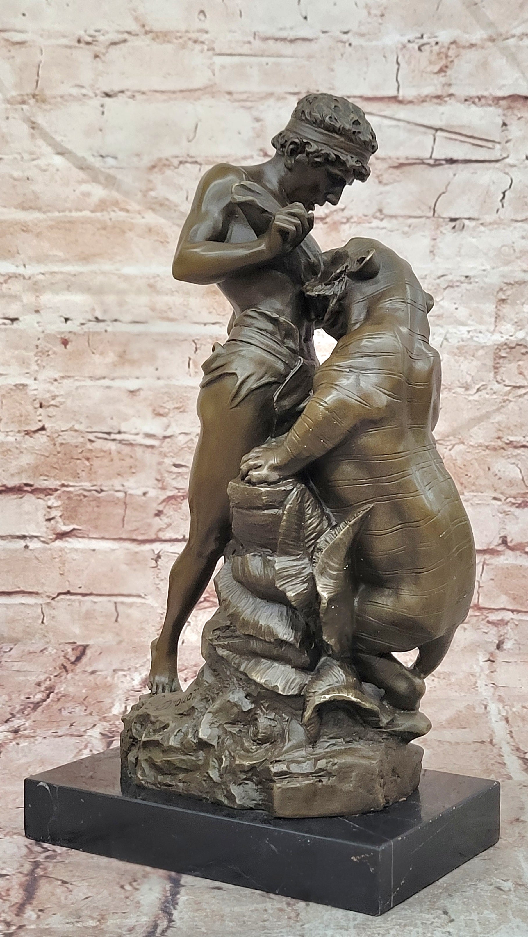 Hand Made Powerful Bronze Sculpture Fight for Life by Edouard Drouot Figurine