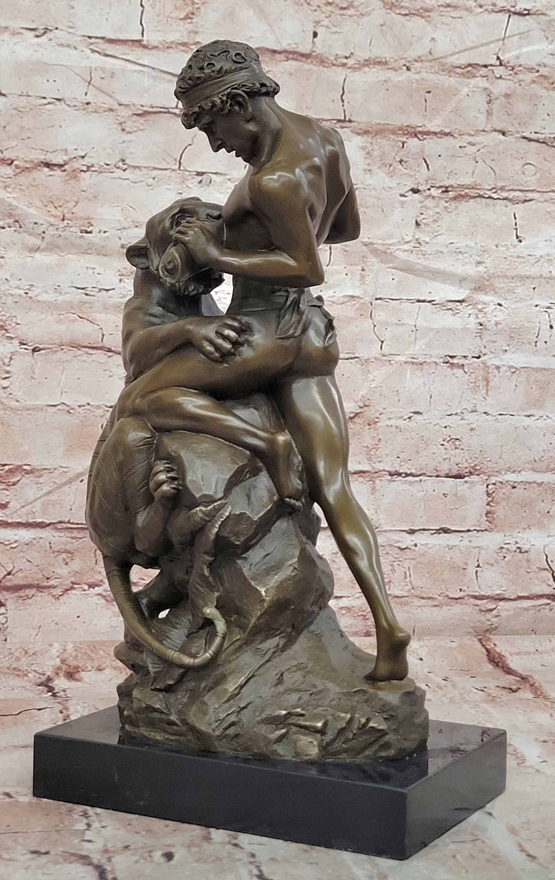Hand Made Powerful Bronze Sculpture Fight for Life by Edouard Drouot Figurine