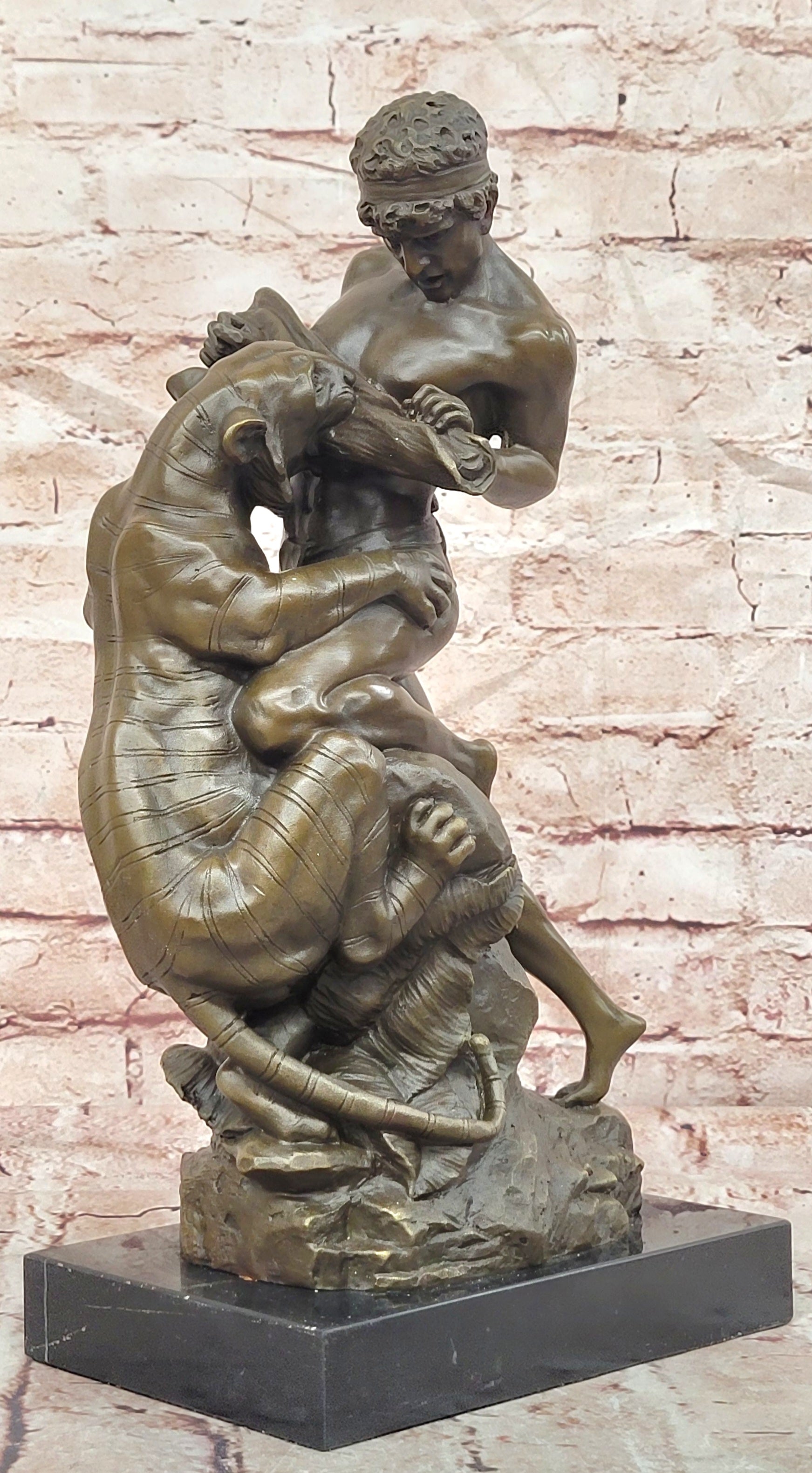 Hand Made Powerful Bronze Sculpture Fight for Life by Edouard Drouot Figurine