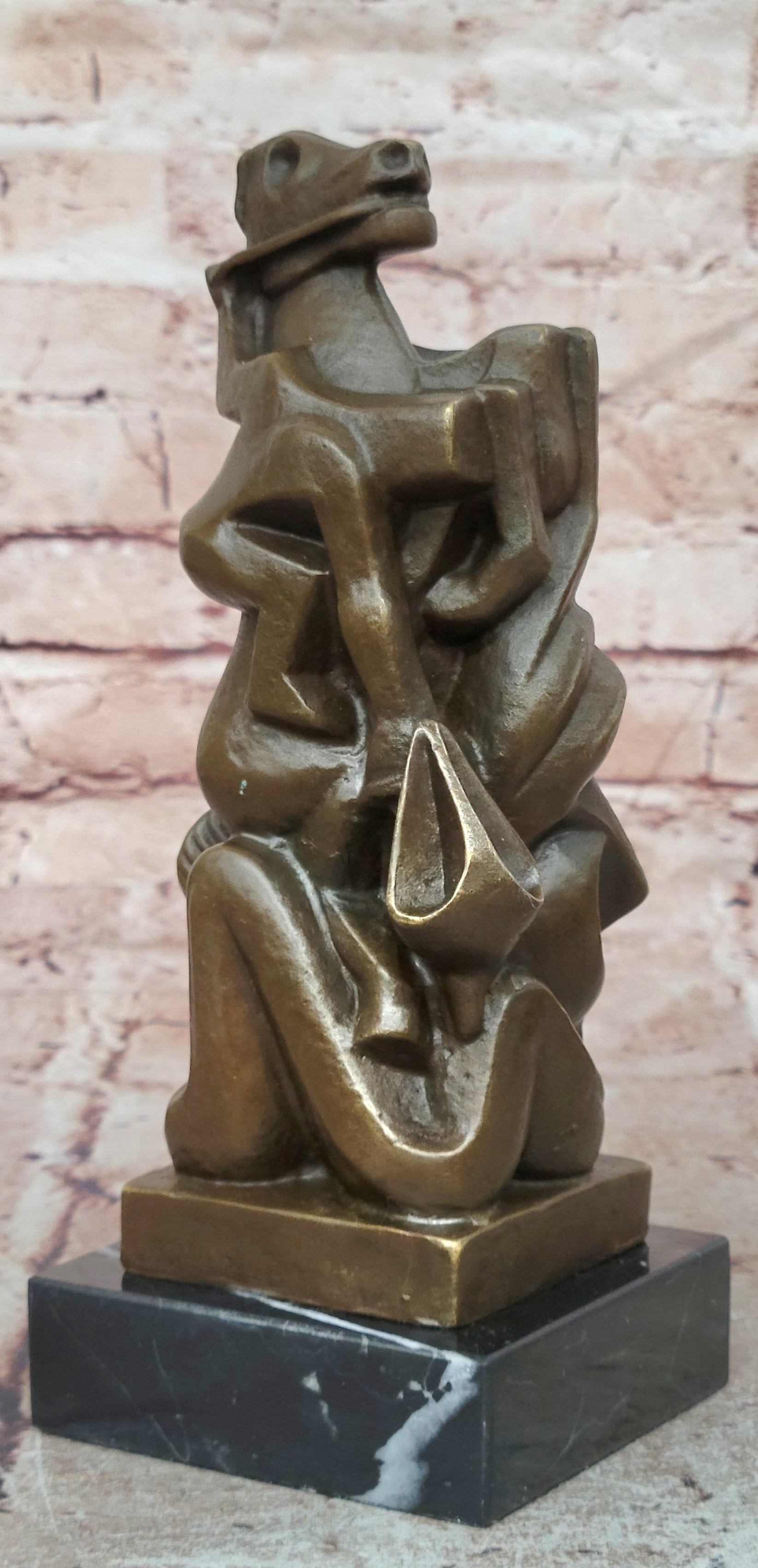 Abstract Cubist Woman with Horse Bronze Sculpture After Willem Reijers Modernist Art
