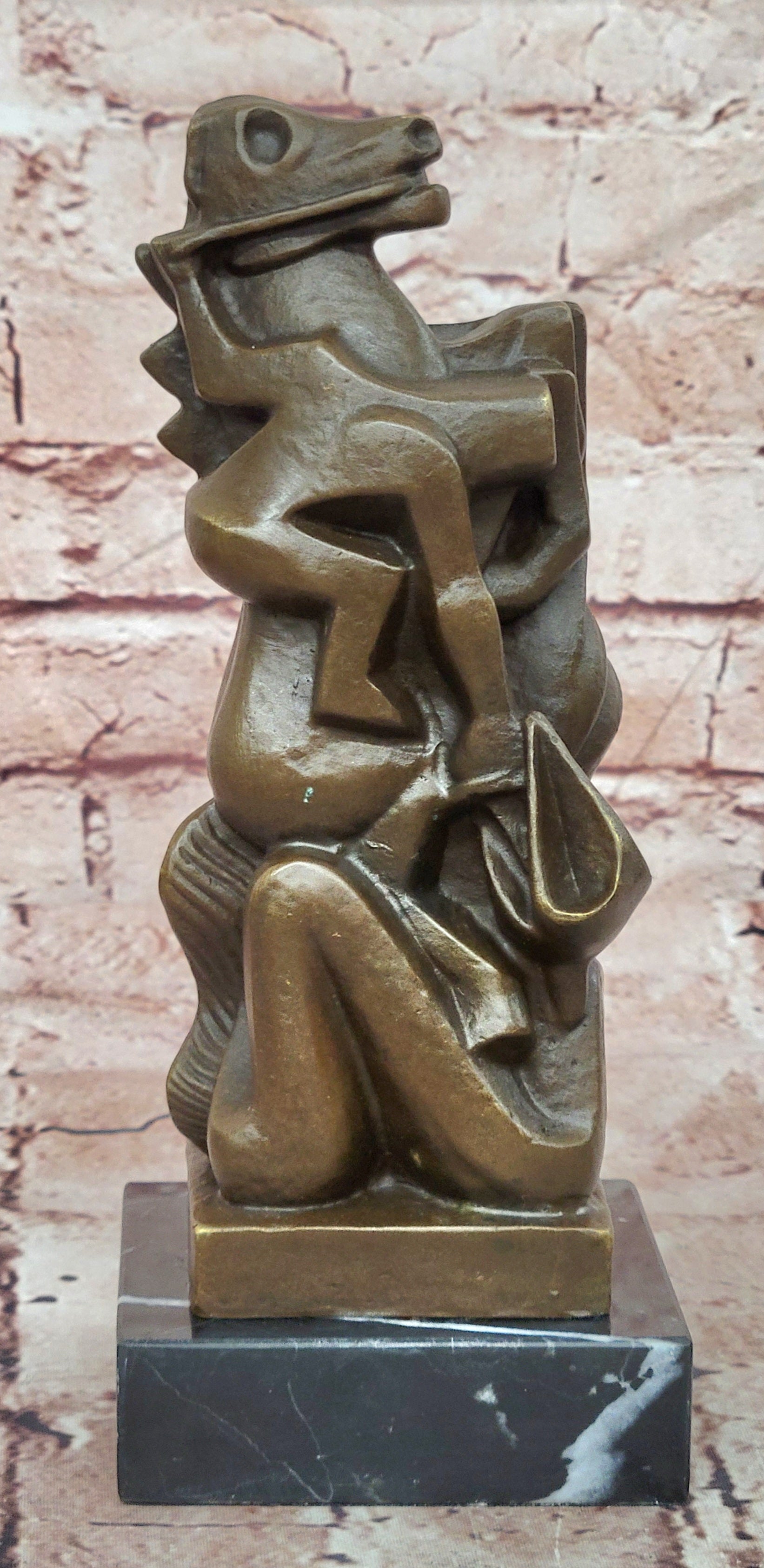 Abstract Cubist Woman with Horse Bronze Sculpture After Willem Reijers Modernist Art