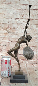 Art Deco Figural Bronze Sculpture by Raymonde Guerbe Female Holding a Shield